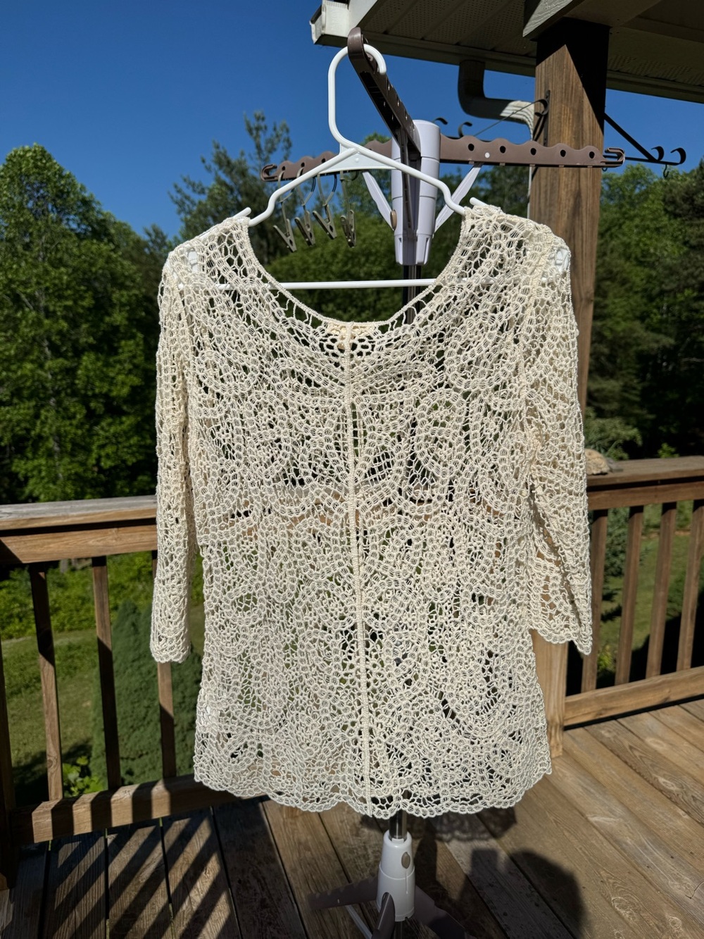 Adiva Crochet Openwork Top in Cream Small